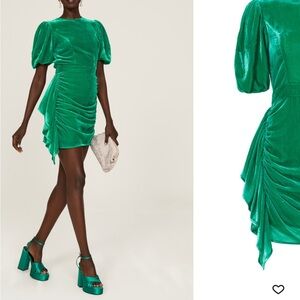 RHODE Green Velvet Ruched Dress